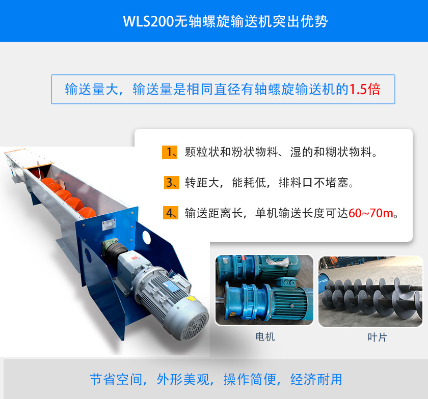 WLS200無(wú)軸螺旋輸送機(jī)突出優(yōu)勢(shì)